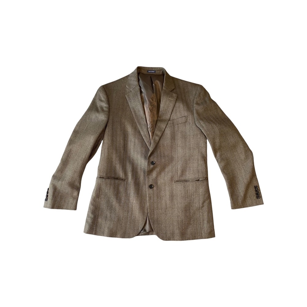 Stafford Mens 42 Regular Brown Herringbone 100% Merino Wool Classic Sport Coat - Picture 1 of 8